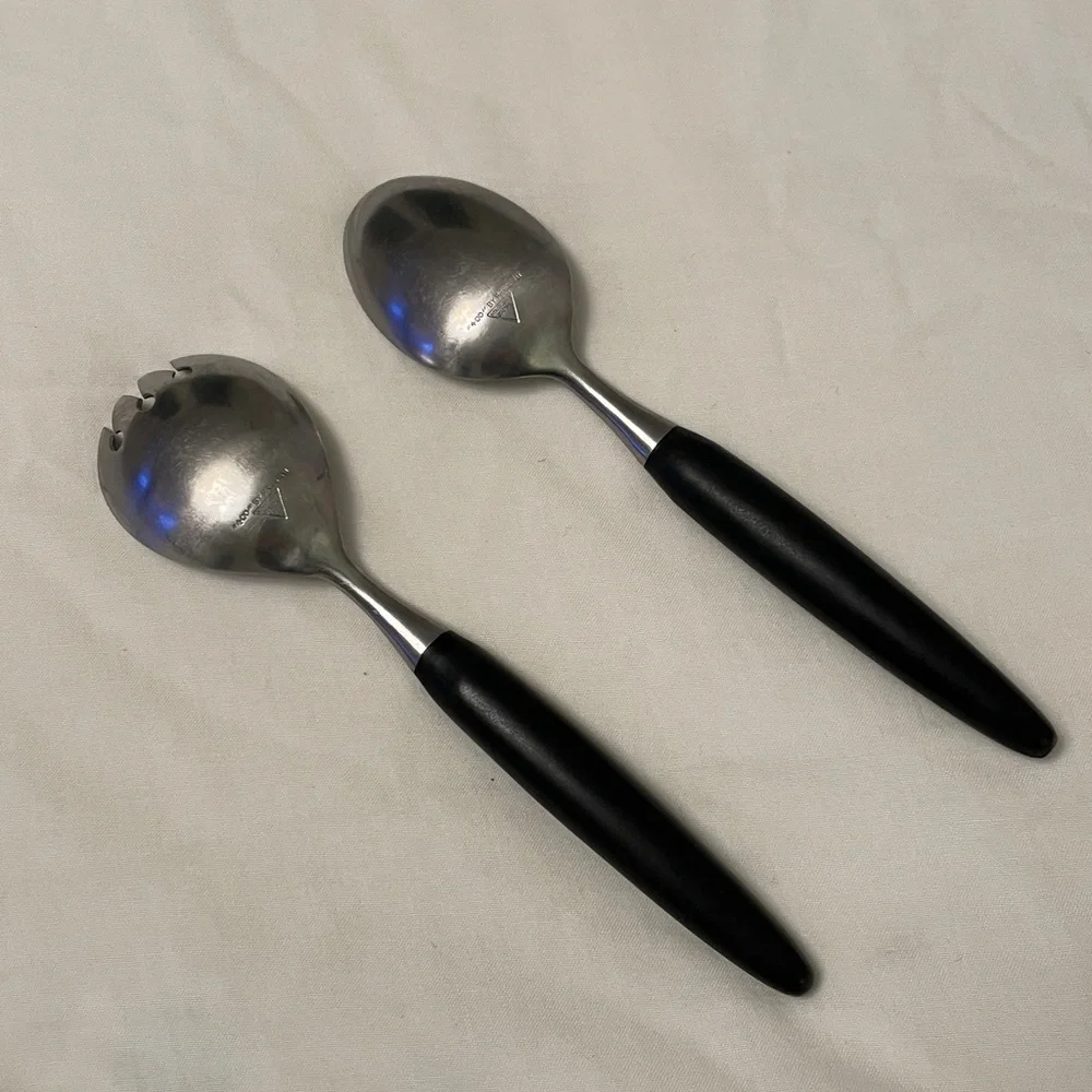 Vintage “400” BY PRESENT Stainless Japan Salad Serving Spoon Set BAKELITE Handle